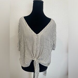 Striped Button-Down Tie-Front Top